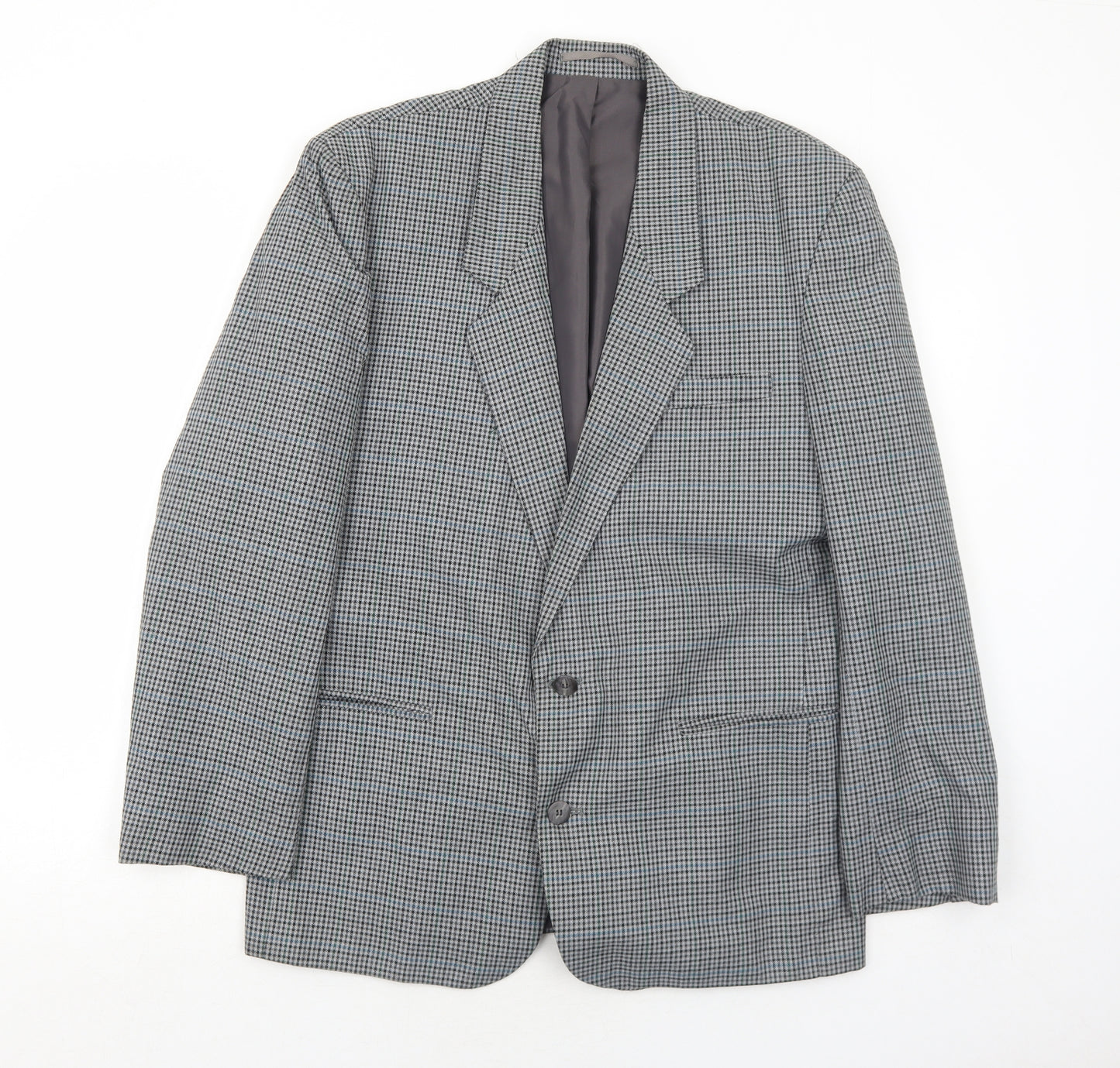 I.D. Mens Grey Geometric Polyester Jacket Blazer Size 40 Regular