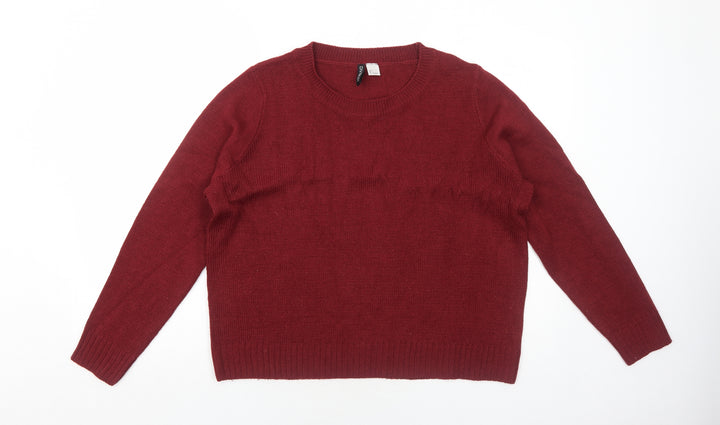 H&M Womens Red Round Neck Acrylic Pullover Jumper Size L