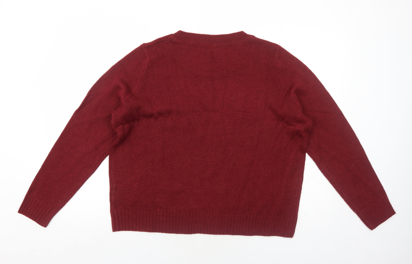 H&M Womens Red Round Neck Acrylic Pullover Jumper Size L