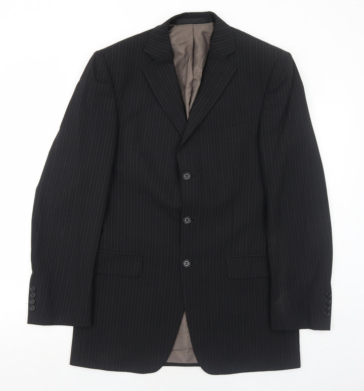 Marks and Spencer Mens Black Striped Polyester Jacket Suit Jacket Size 38 Regular