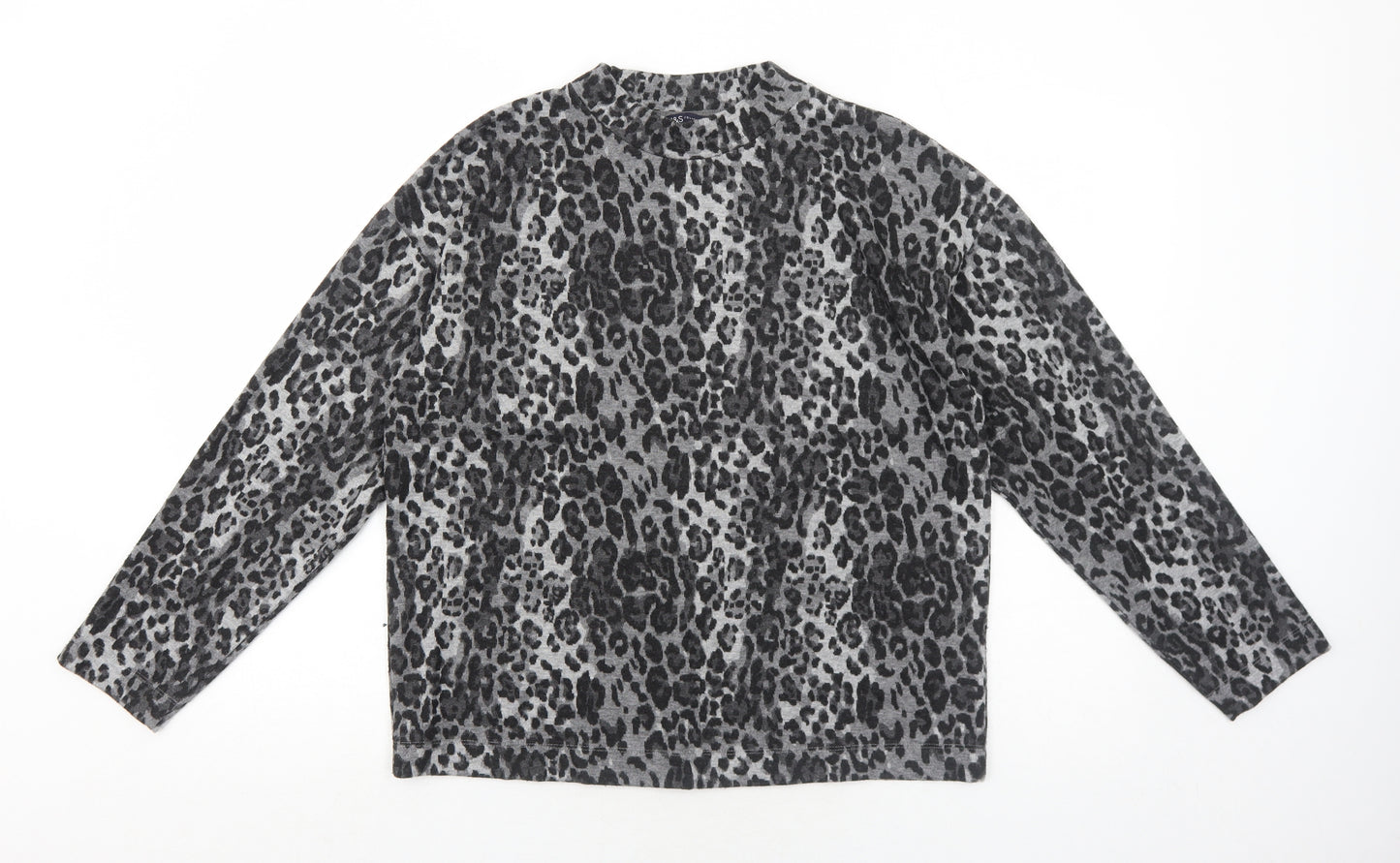 Marks and Spencer Womens Grey Round Neck Animal Print Acrylic Pullover Jumper Size 12 - Leopard Pattern