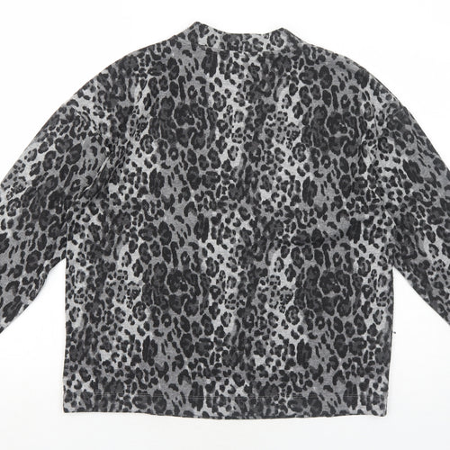 Marks and Spencer Womens Grey Round Neck Animal Print Acrylic Pullover Jumper Size 12 - Leopard Pattern