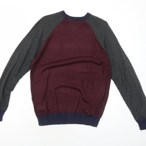 New Look Mens Purple Round Neck Acrylic Pullover Jumper Size S Long Sleeve