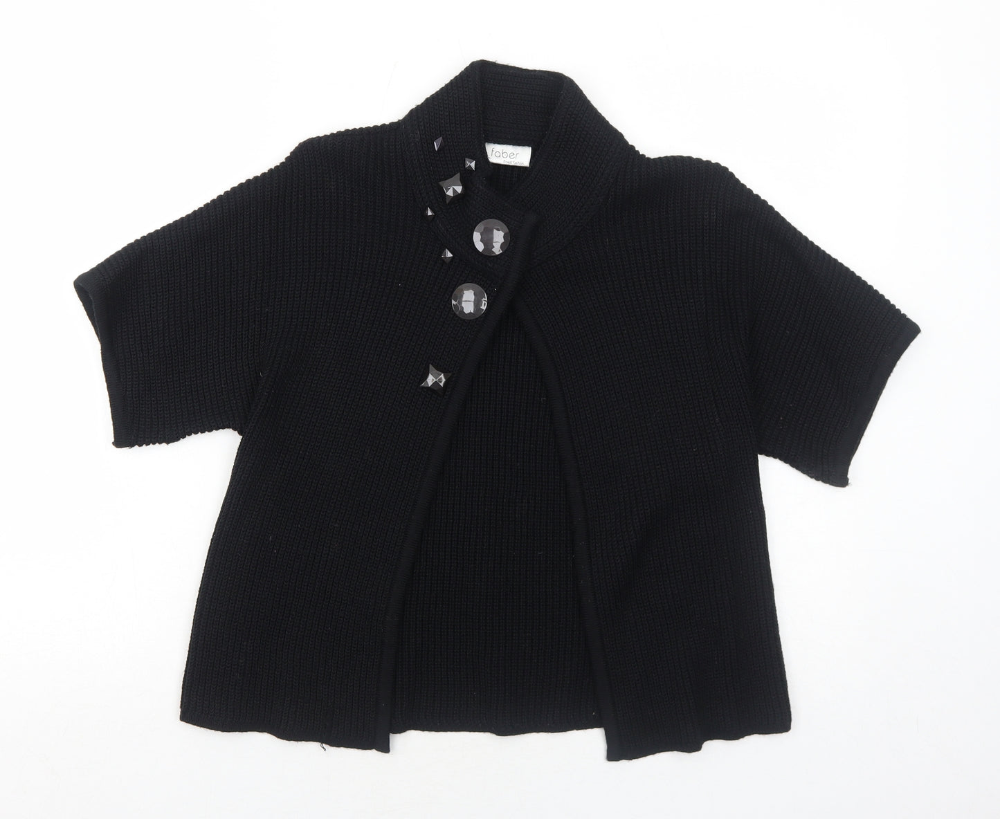 Faber Womens Black High Neck Wool Cardigan Jumper Size 10