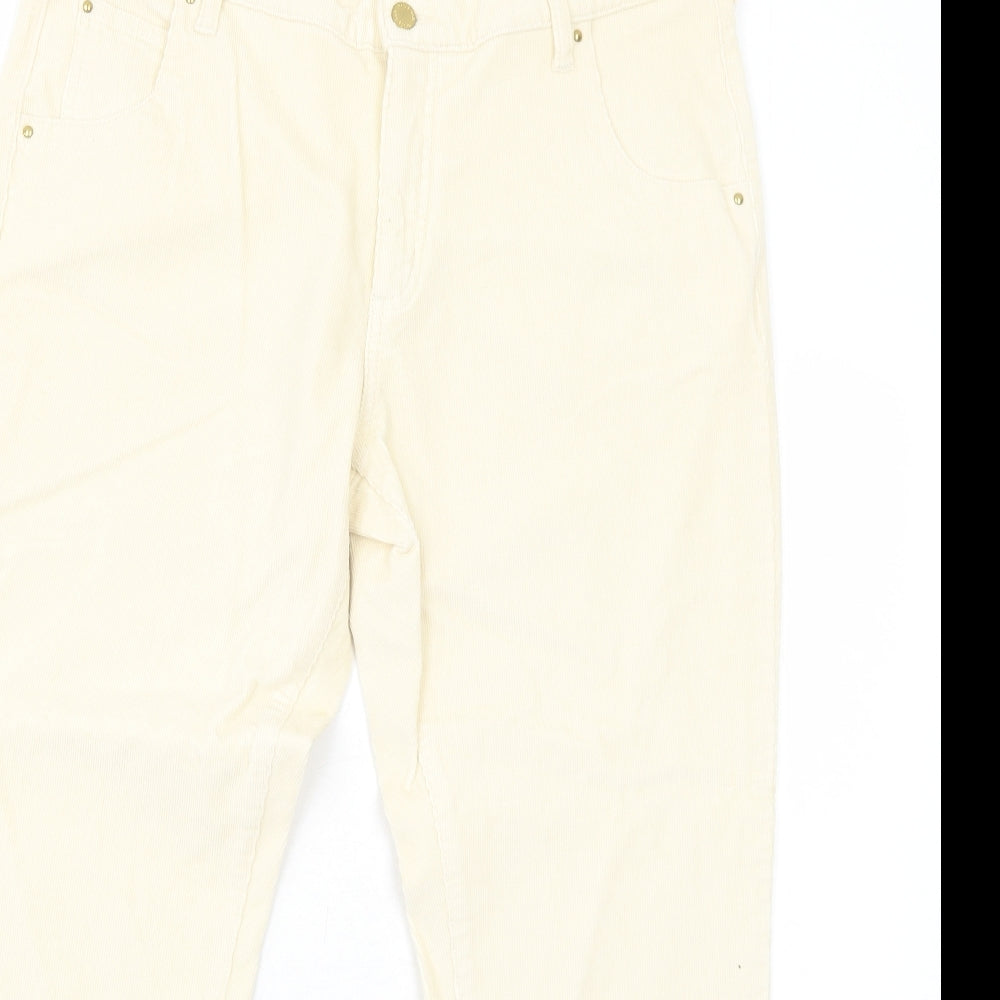 Marks and Spencer Womens Ivory Cotton Trousers Size 18 Regular Zip