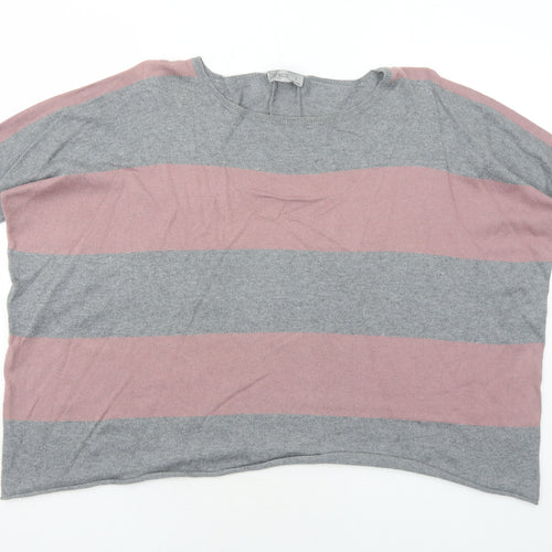 Just Jeans Womens Grey Round Neck Striped Cotton Pullover Jumper Size S
