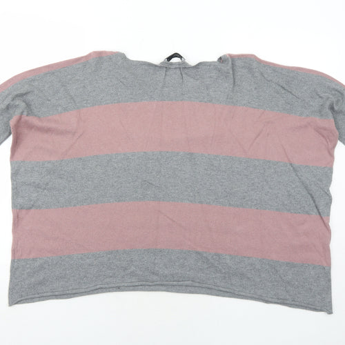 Just Jeans Womens Grey Round Neck Striped Cotton Pullover Jumper Size S