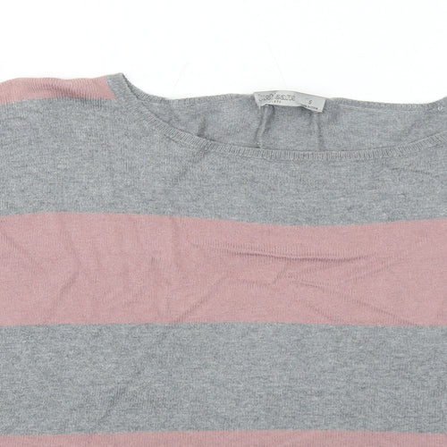 Just Jeans Womens Grey Round Neck Striped Cotton Pullover Jumper Size S