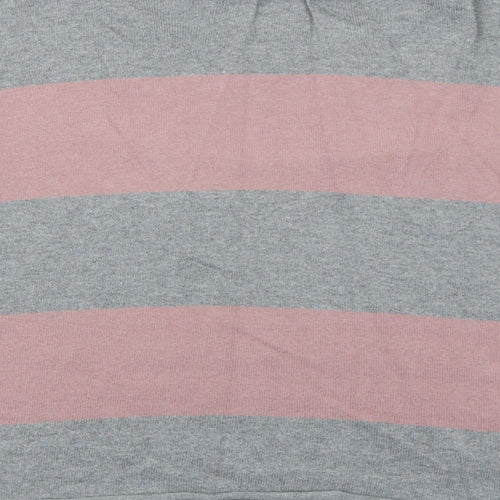 Just Jeans Womens Grey Round Neck Striped Cotton Pullover Jumper Size S