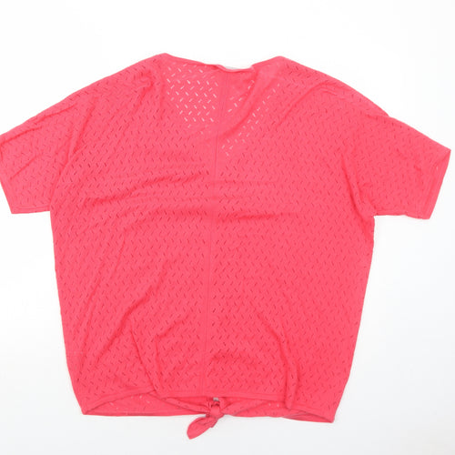 Bonmarché Womens Pink V-Neck Nylon Pullover Jumper Size M - Knot Front