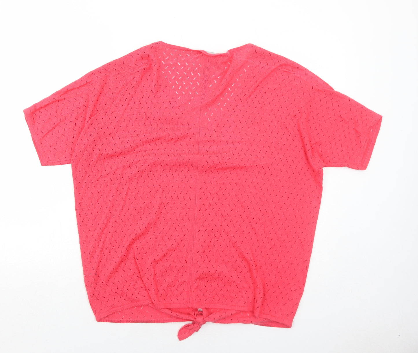 Bonmarché Womens Pink V-Neck Nylon Pullover Jumper Size M - Knot Front
