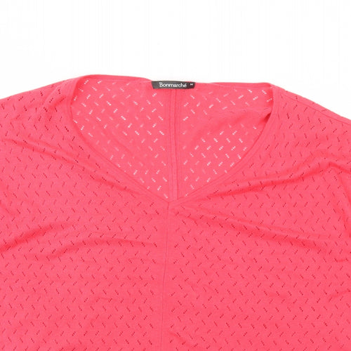 Bonmarché Womens Pink V-Neck Nylon Pullover Jumper Size M - Knot Front