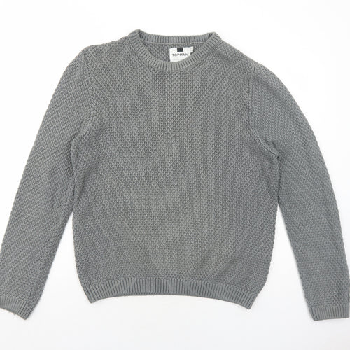Topman Mens Grey Round Neck Cotton Pullover Jumper Size M Long Sleeve