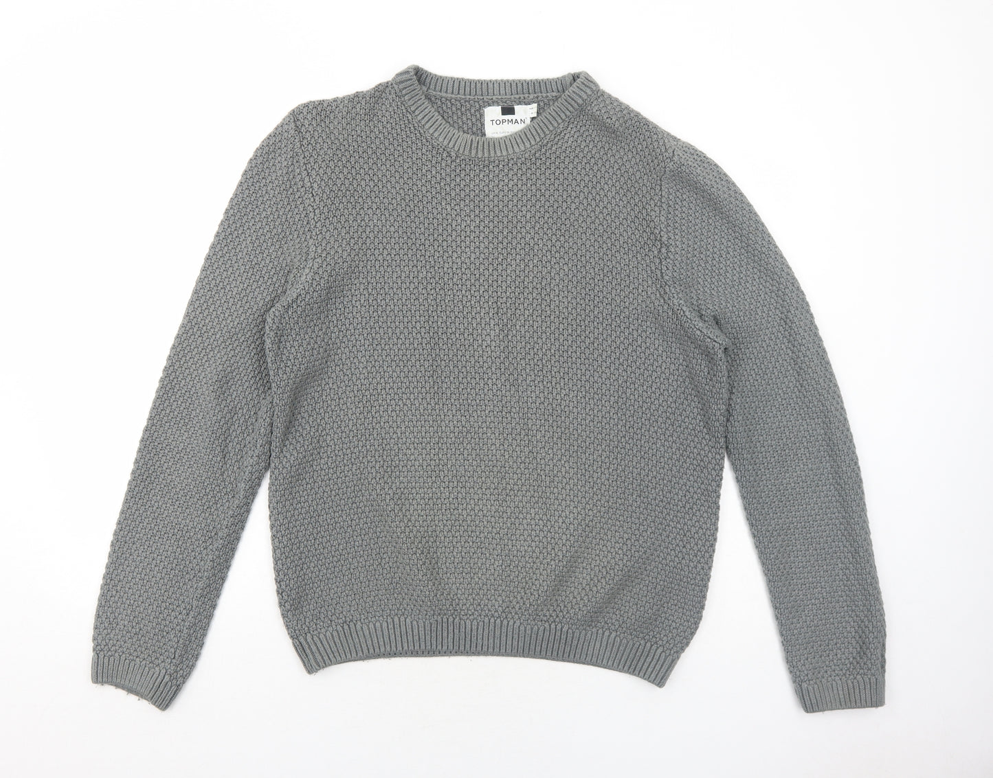 Topman Mens Grey Round Neck Cotton Pullover Jumper Size M Long Sleeve