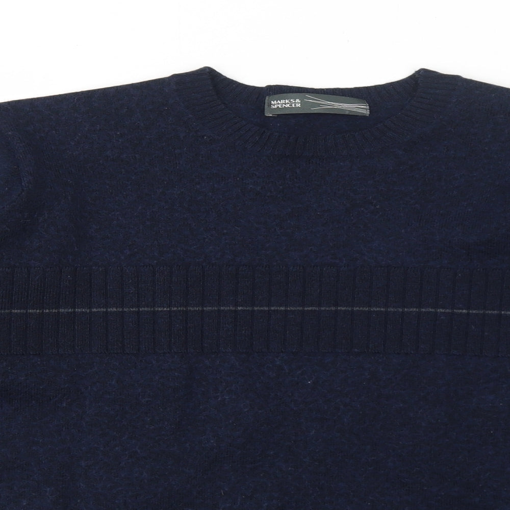 Marks and Spencer Mens Blue Round Neck Acrylic Pullover Jumper Size M Long Sleeve