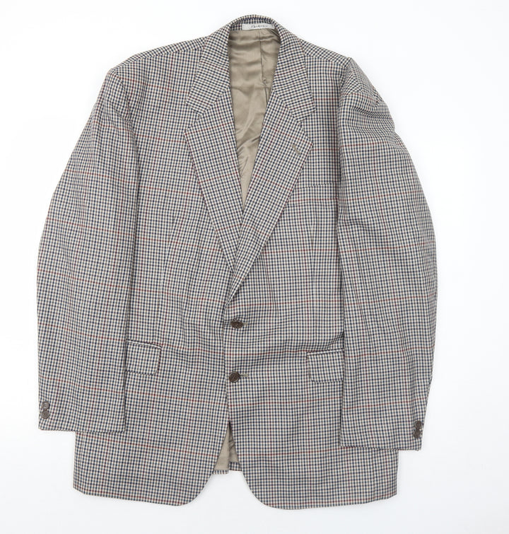 Berkertex Mens Grey Geometric Wool Jacket Suit Jacket Size 42 Regular