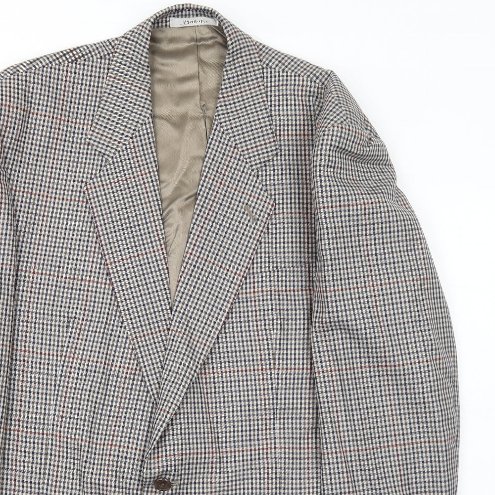 Berkertex Mens Grey Geometric Wool Jacket Suit Jacket Size 42 Regular