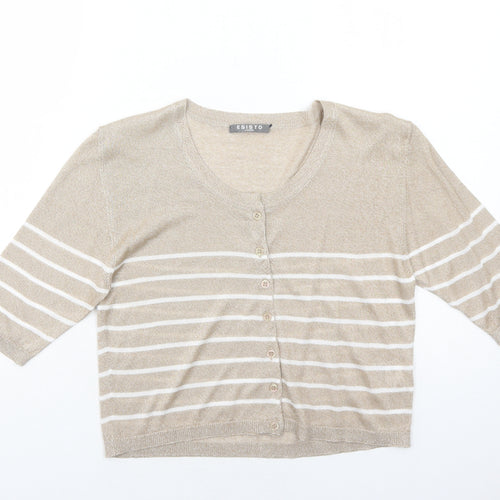 Esisto Womens Beige Round Neck Striped Viscose Cardigan Jumper Size M