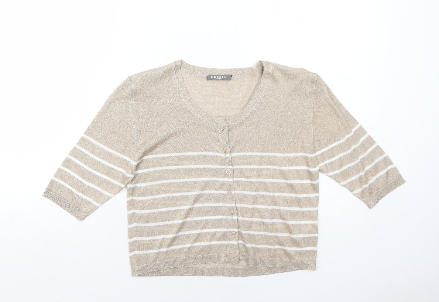 Esisto Womens Beige Round Neck Striped Viscose Cardigan Jumper Size M