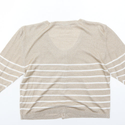 Esisto Womens Beige Round Neck Striped Viscose Cardigan Jumper Size M