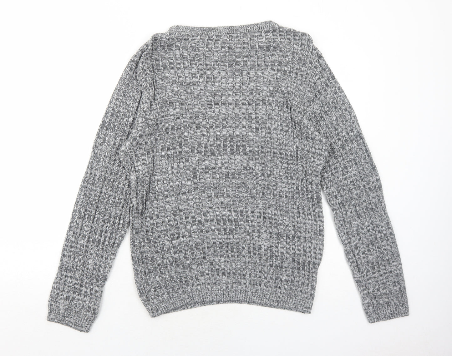 River Island Mens Grey Round Neck Acrylic Pullover Jumper Size XL Long Sleeve
