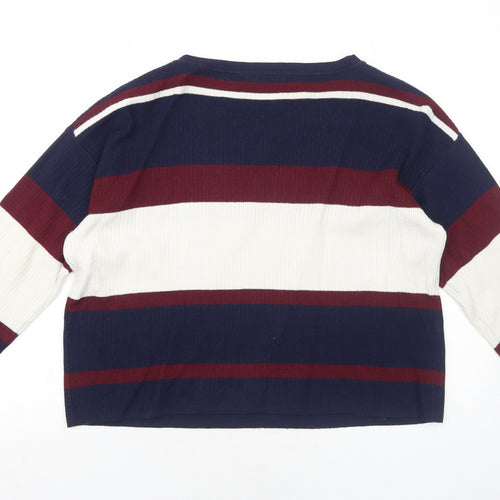 Rag Out Womens Blue Round Neck Striped Acrylic Pullover Jumper Size M