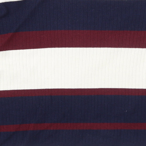 Rag Out Womens Blue Round Neck Striped Acrylic Pullover Jumper Size M