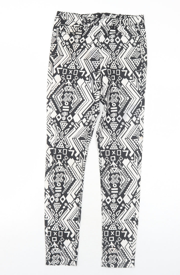 H&M Womens Black Geometric Cotton Skinny Jeans Size 10 Regular Zip
