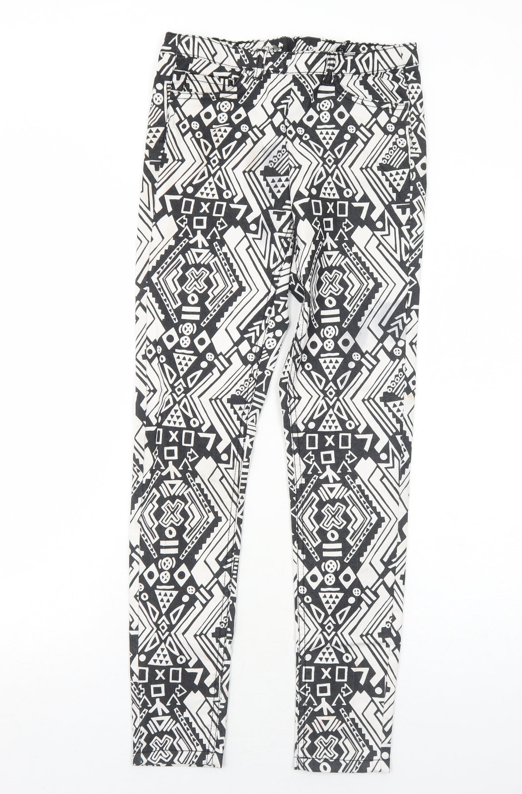 H&M Womens Black Geometric Cotton Skinny Jeans Size 10 Regular Zip