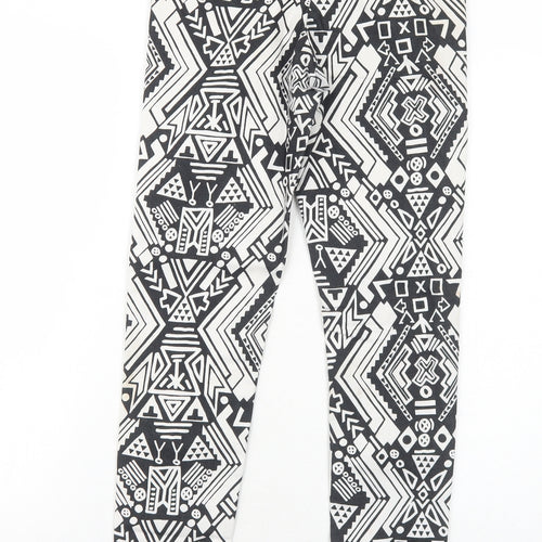 H&M Womens Black Geometric Cotton Skinny Jeans Size 10 Regular Zip