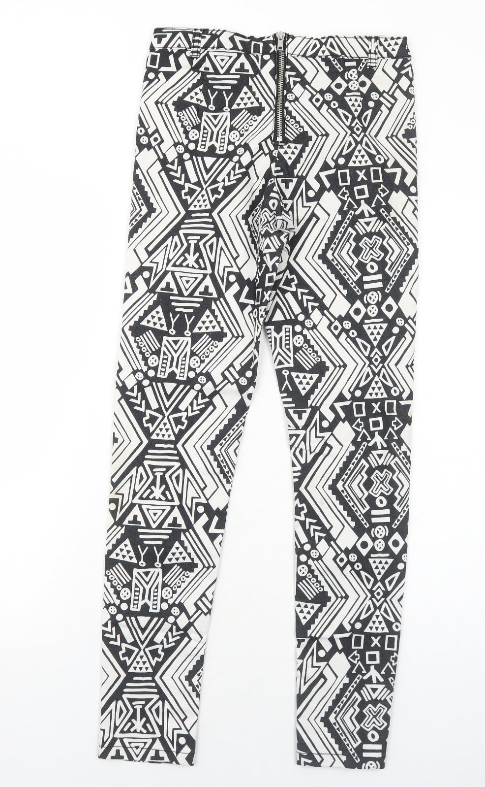 H&M Womens Black Geometric Cotton Skinny Jeans Size 10 Regular Zip