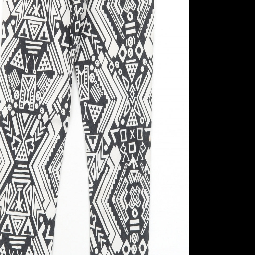 H&M Womens Black Geometric Cotton Skinny Jeans Size 10 Regular Zip
