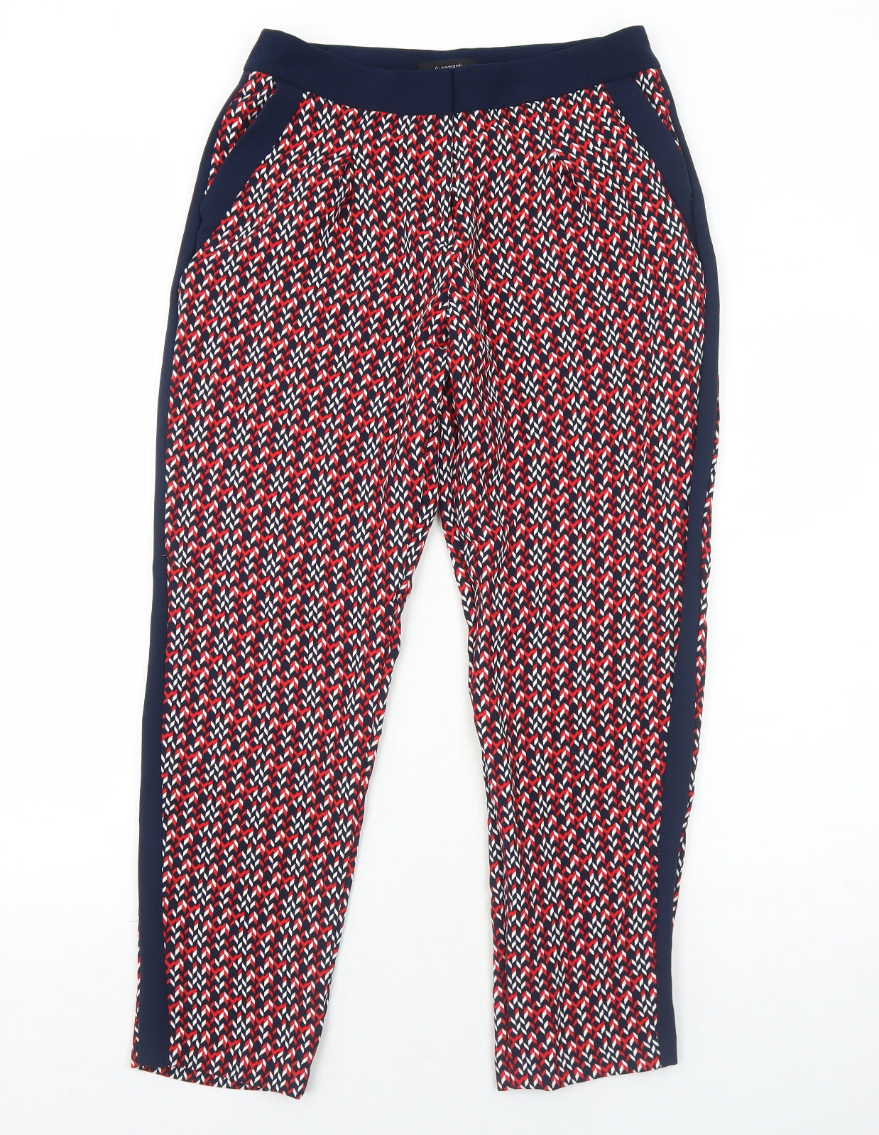 Marks and Spencer Womens Red Geometric Polyester Trousers Size 10 Regular Zip
