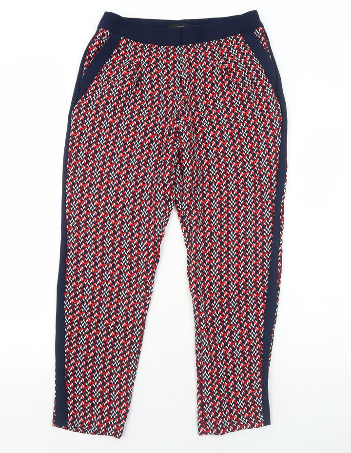 Marks and Spencer Womens Red Geometric Polyester Trousers Size 10 Regular Zip