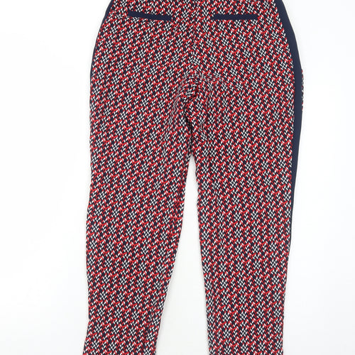 Marks and Spencer Womens Red Geometric Polyester Trousers Size 10 Regular Zip