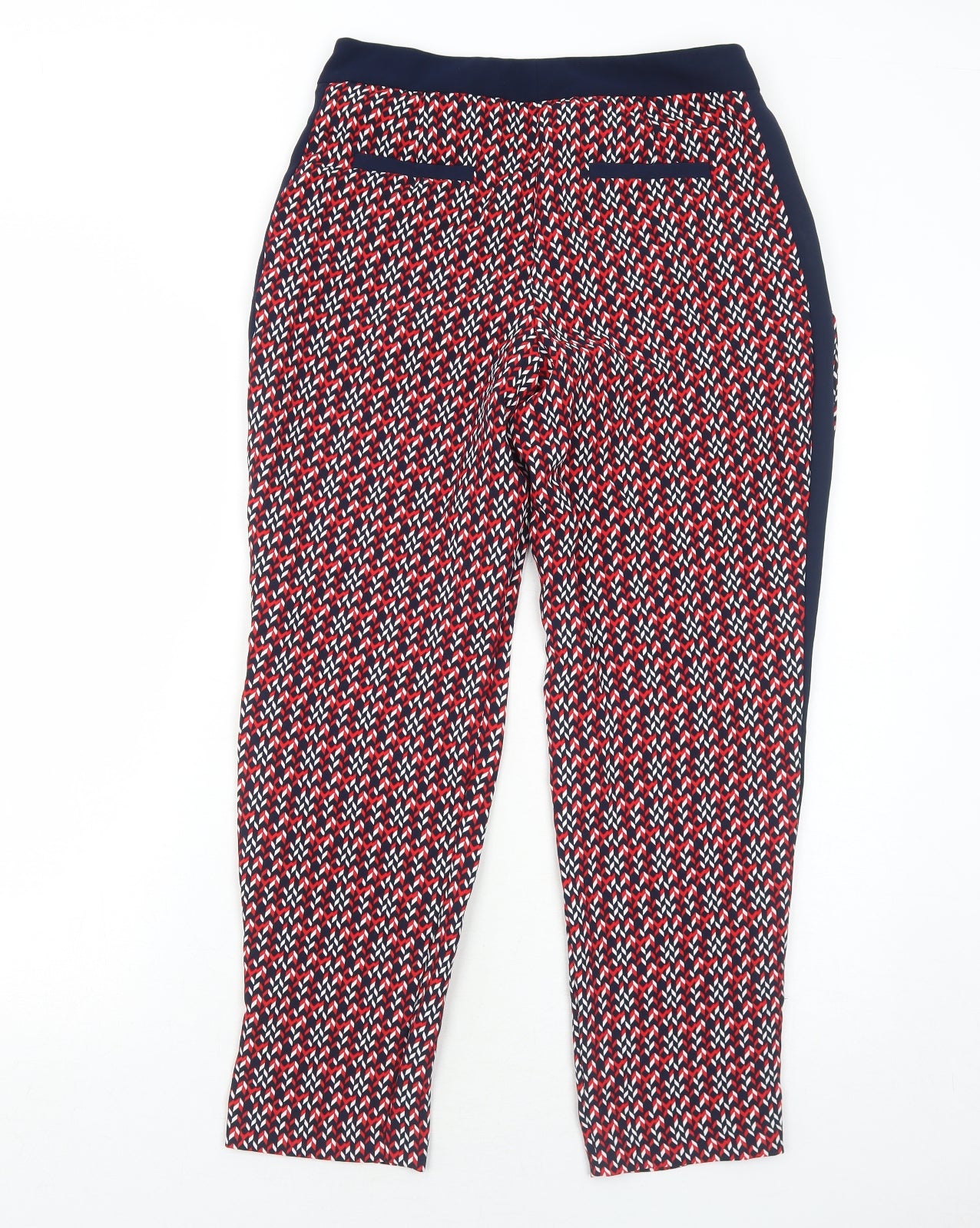 Marks and Spencer Womens Red Geometric Polyester Trousers Size 10 Regular Zip