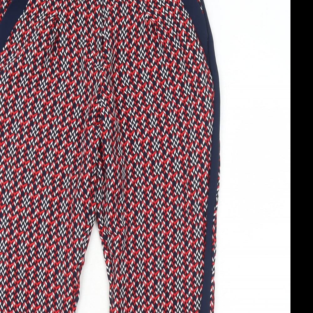 Marks and Spencer Womens Red Geometric Polyester Trousers Size 10 Regular Zip