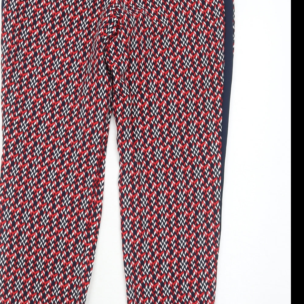 Marks and Spencer Womens Red Geometric Polyester Trousers Size 10 Regular Zip
