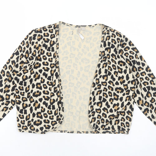 Anthology Womens Brown V-Neck Animal Print Cotton Shrug Jumper Size 12