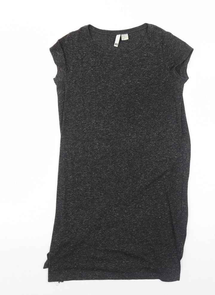 H&M Womens Grey Polyester T-Shirt Dress Size XS Round Neck Pullover