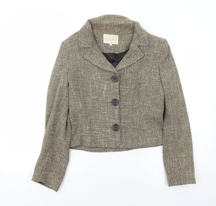 Lakeland Womens Brown Geometric Jacket Blazer Size 12 Button