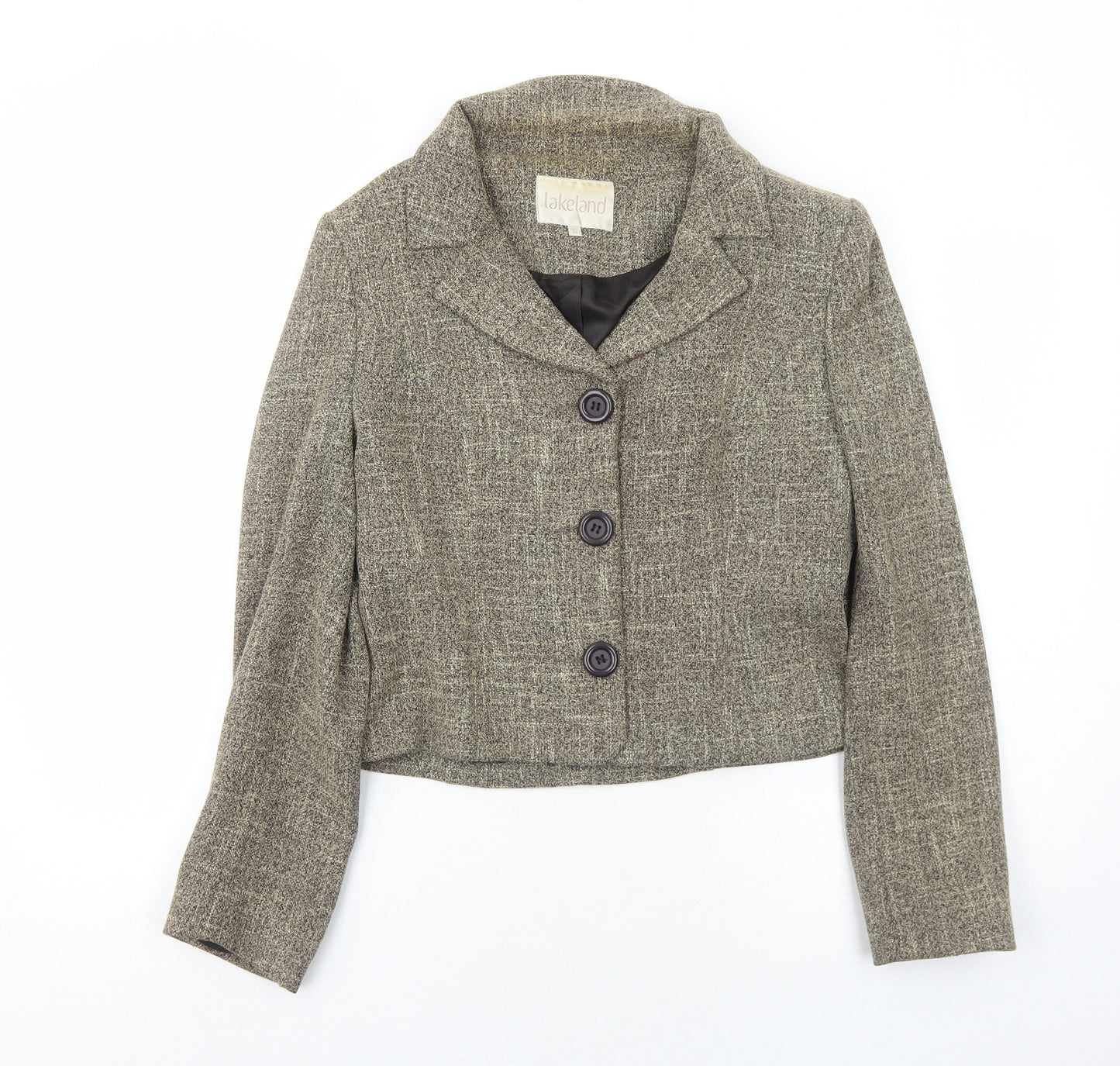 Lakeland Womens Brown Geometric Jacket Blazer Size 12 Button