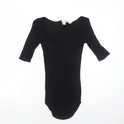 H&M Womens Black Viscose Basic T-Shirt Size 8 Round Neck