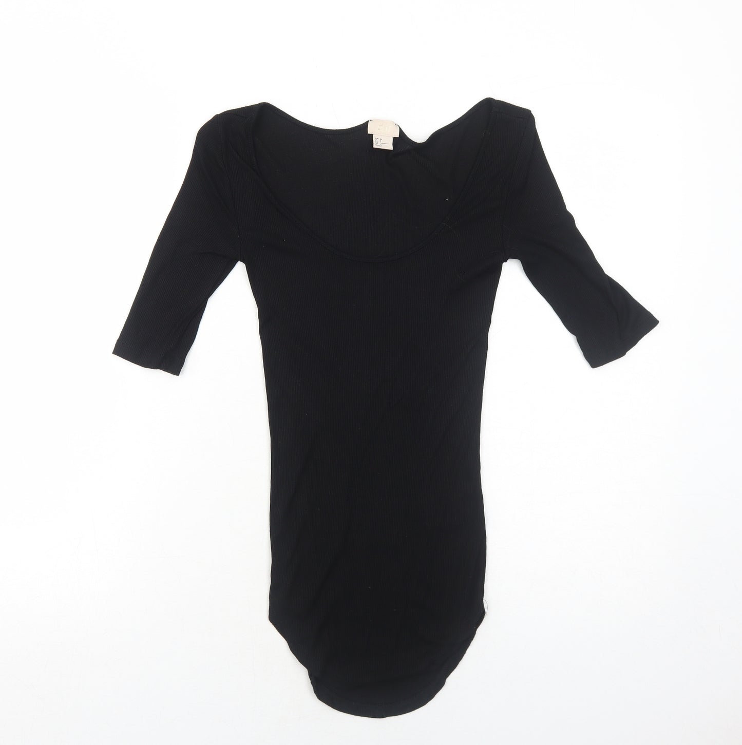 H&M Womens Black Viscose Basic T-Shirt Size 8 Round Neck