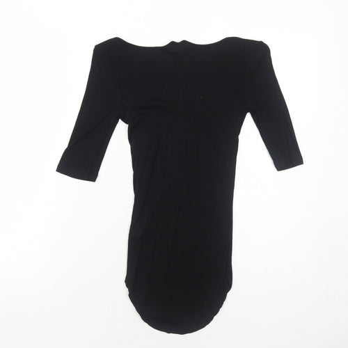 H&M Womens Black Viscose Basic T-Shirt Size 8 Round Neck