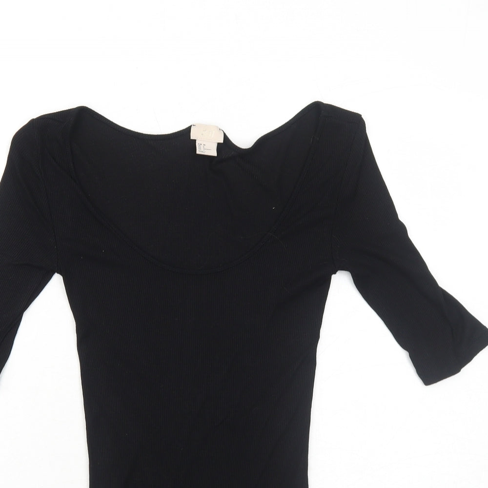 H&M Womens Black Viscose Basic T-Shirt Size 8 Round Neck
