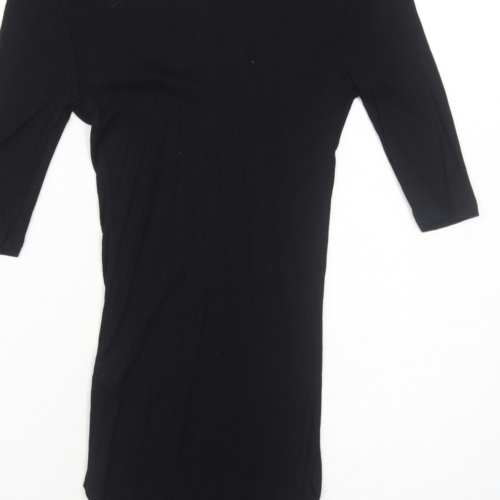 H&M Womens Black Viscose Basic T-Shirt Size 8 Round Neck
