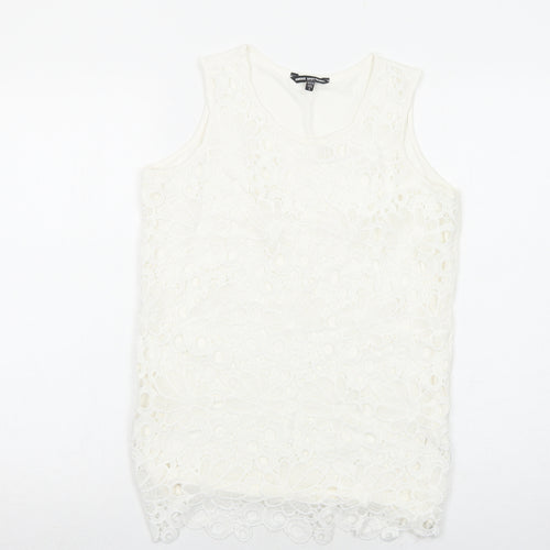 Unique Spectrum Womens White Elastane Basic Tank Size S Round Neck