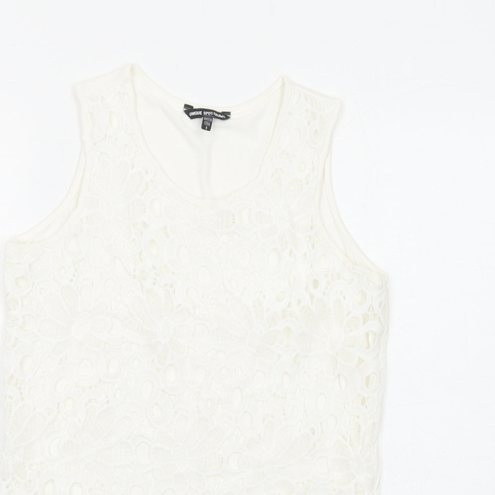 Unique Spectrum Womens White Elastane Basic Tank Size S Round Neck