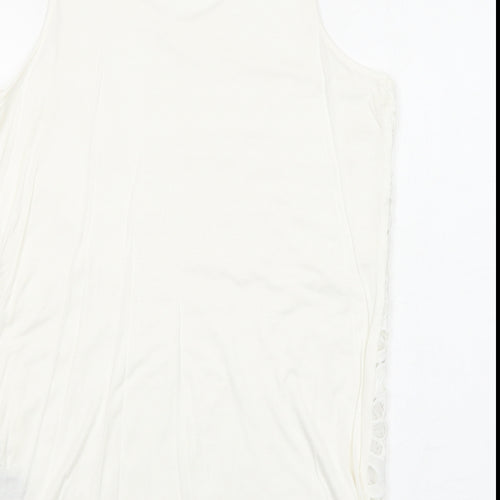 Unique Spectrum Womens White Elastane Basic Tank Size S Round Neck